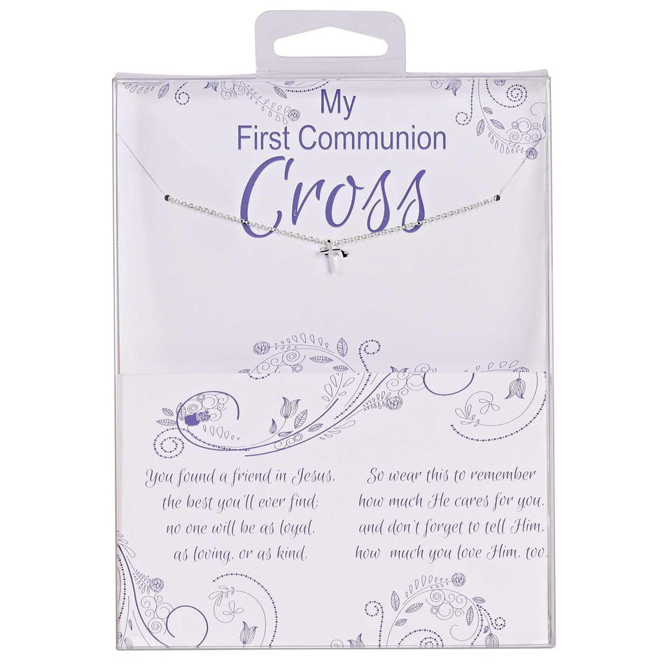 My First Communion Cross Necklace Gift Set Dainty Silver-Tone Cross Pendant by Dicksons
