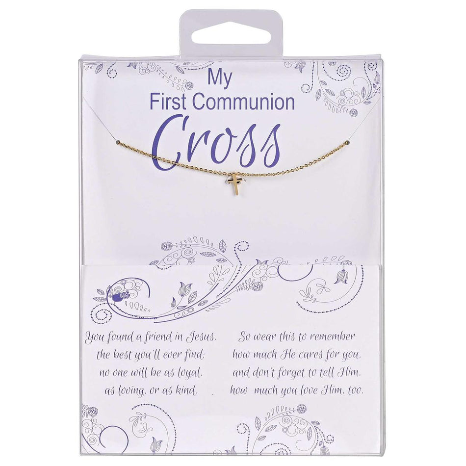 My First Communion Cross Necklace Gift Set Dainty Gold-Tone Cross Pendant by Dicksons