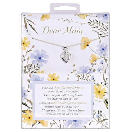 Dear Mom Heart Necklace with Cubic Zirconia Cross Accent Heartfelt Silver-Tone by Dicksons