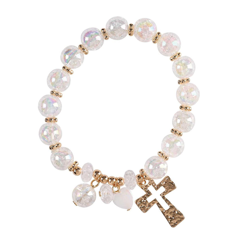 Stretch Bracelet Cutout Cross White Bead by Dicksons