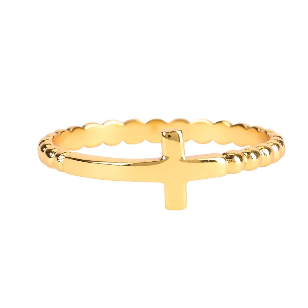 Ring Gold Plated Ball Band Cross by Dicksons