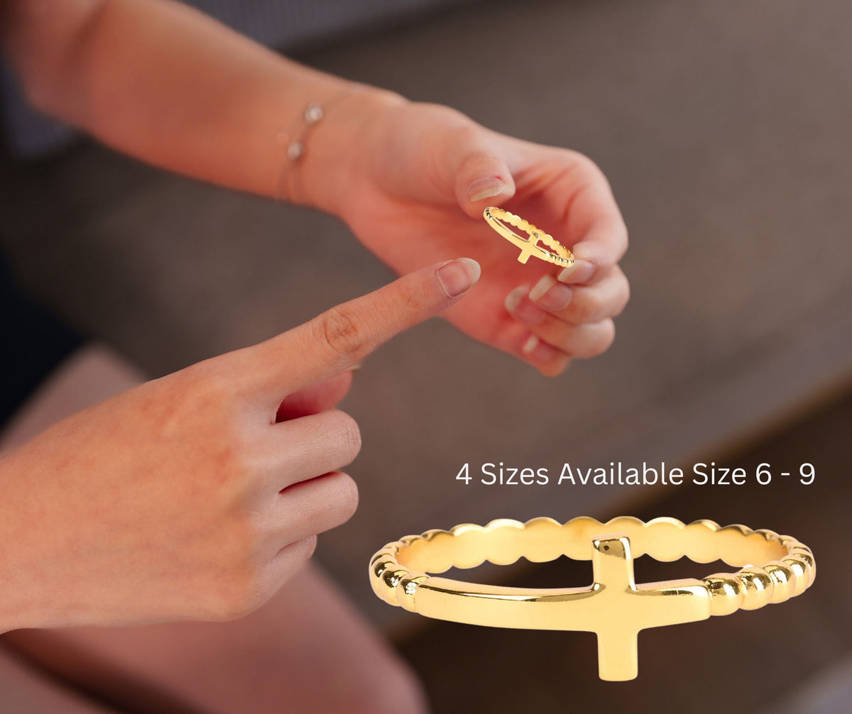 Ring Gold Plated Ball Band Cross by Dicksons, product view 3