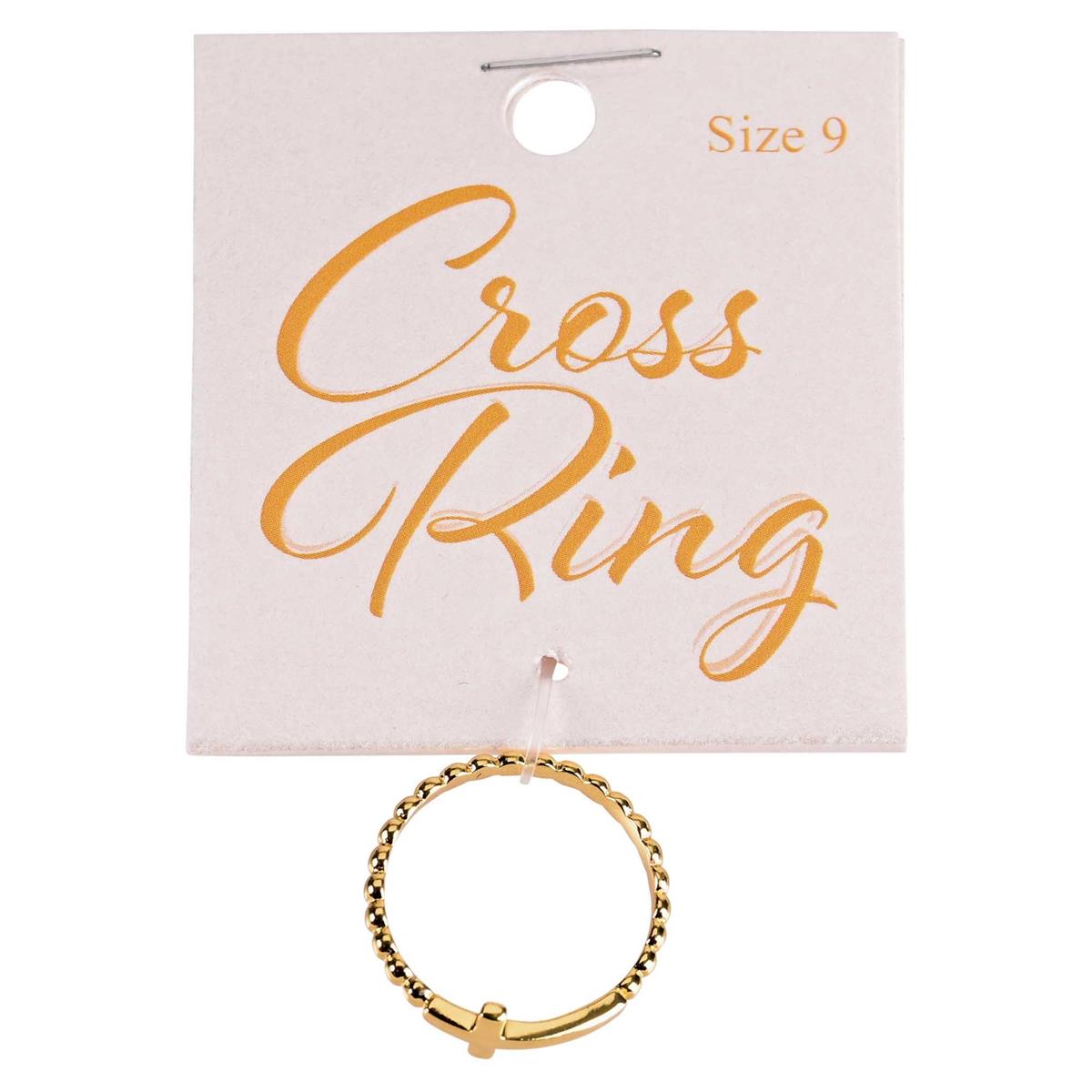 Ring Gold Plated Ball Band Cross by Dicksons, product view 5