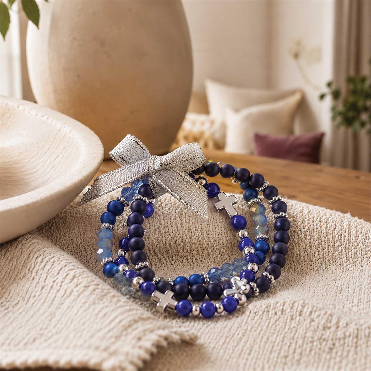 Bracelet Navy Blue Stackable Cross 2.5D by Dicksons, product view 3