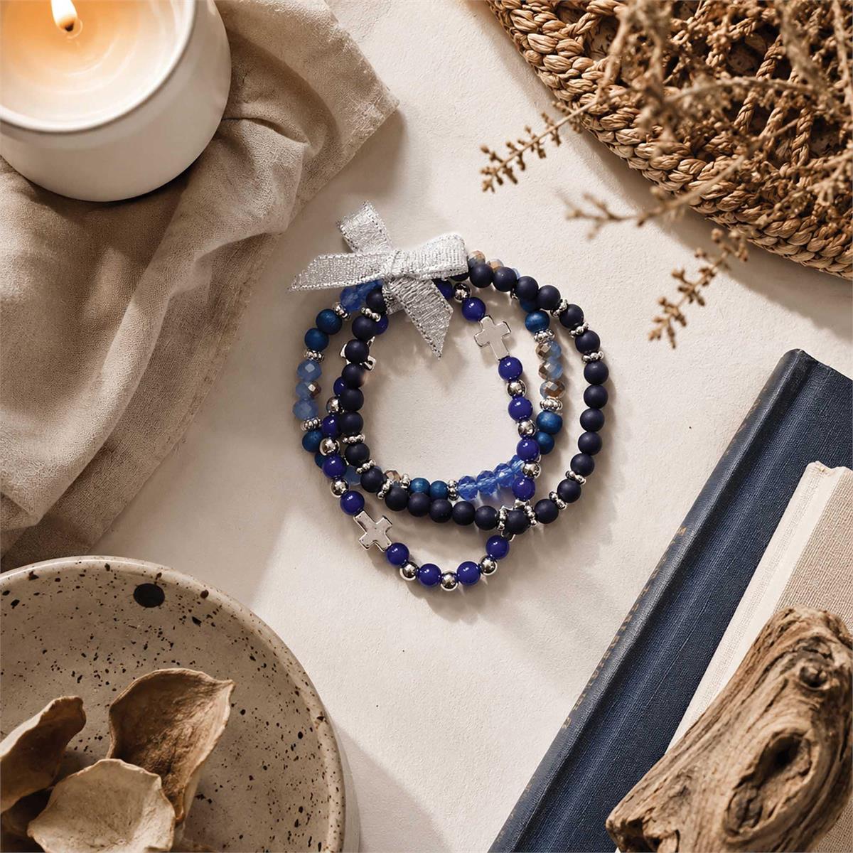 Bracelet Navy Blue Stackable Cross 2.5D by Dicksons, product view 6