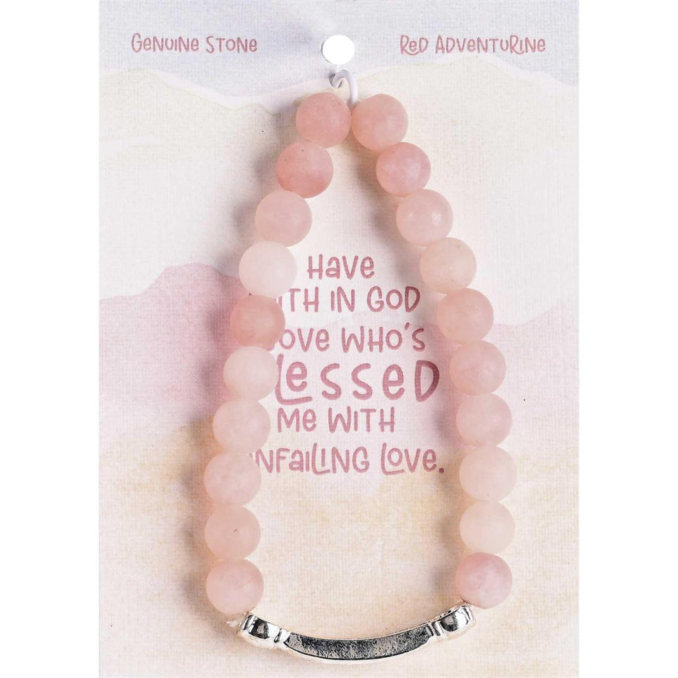 Blessed Engraved Bar Rose Quartz Stone Beaded Bracelet for Women Natural Pink by Dicksons, product view 2