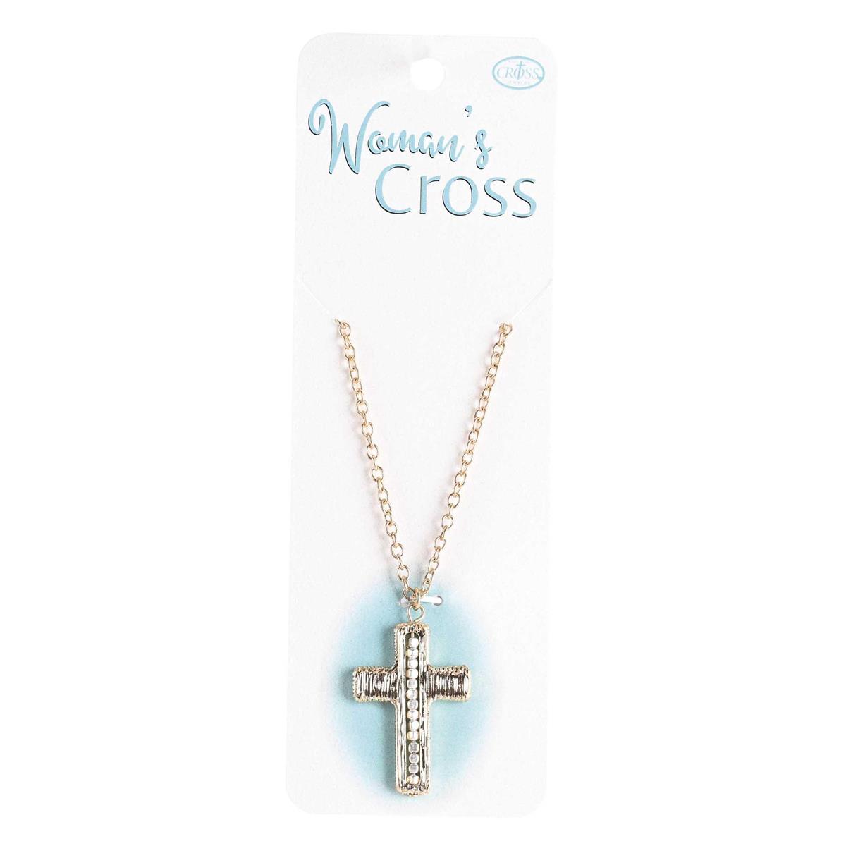 Woman's 2-Tone Beaded Cross Necklace 18-Inch Gold Tone Chain with Silver & Gold by Dicksons