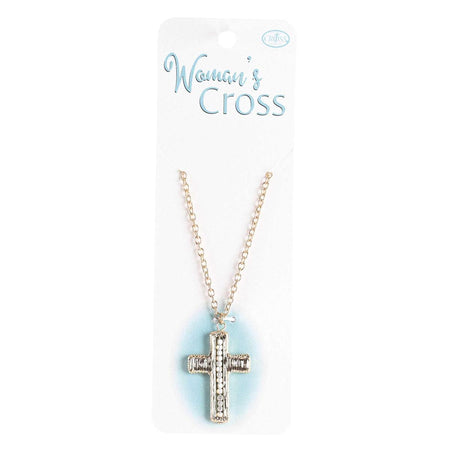 Woman's 2-Tone Beaded Cross Necklace 18-Inch Gold Tone Chain with Silver & Gold by Dicksons