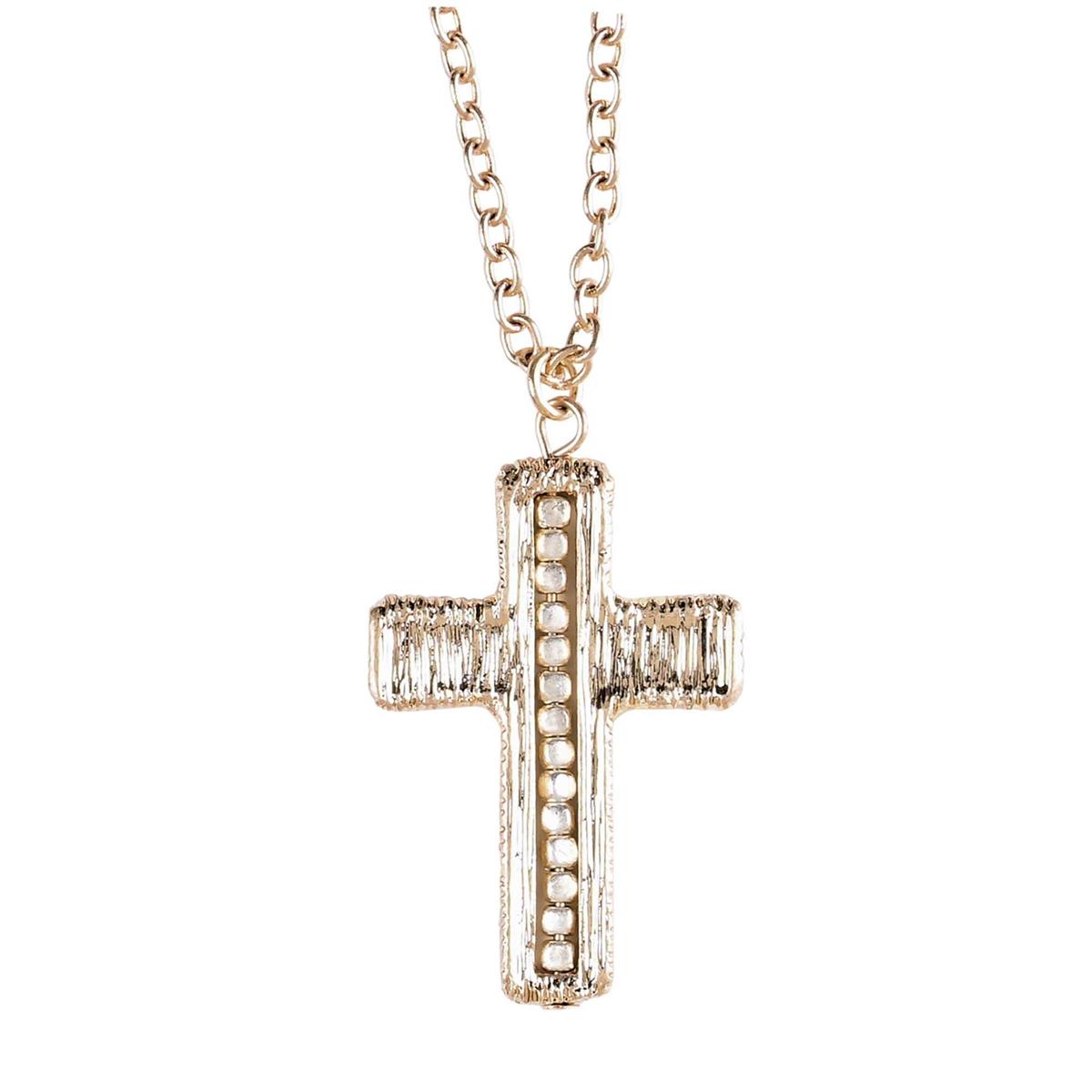 Woman's 2-Tone Beaded Cross Necklace 18-Inch Gold Tone Chain with Silver & Gold by Dicksons, product view 2