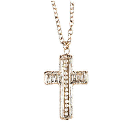 Woman's 2-Tone Beaded Cross Necklace 18-Inch Gold Tone Chain with Silver & Gold by Dicksons, product view 2
