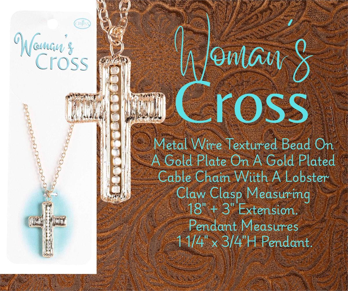Woman's 2-Tone Beaded Cross Necklace 18-Inch Gold Tone Chain with Silver & Gold by Dicksons, product view 3
