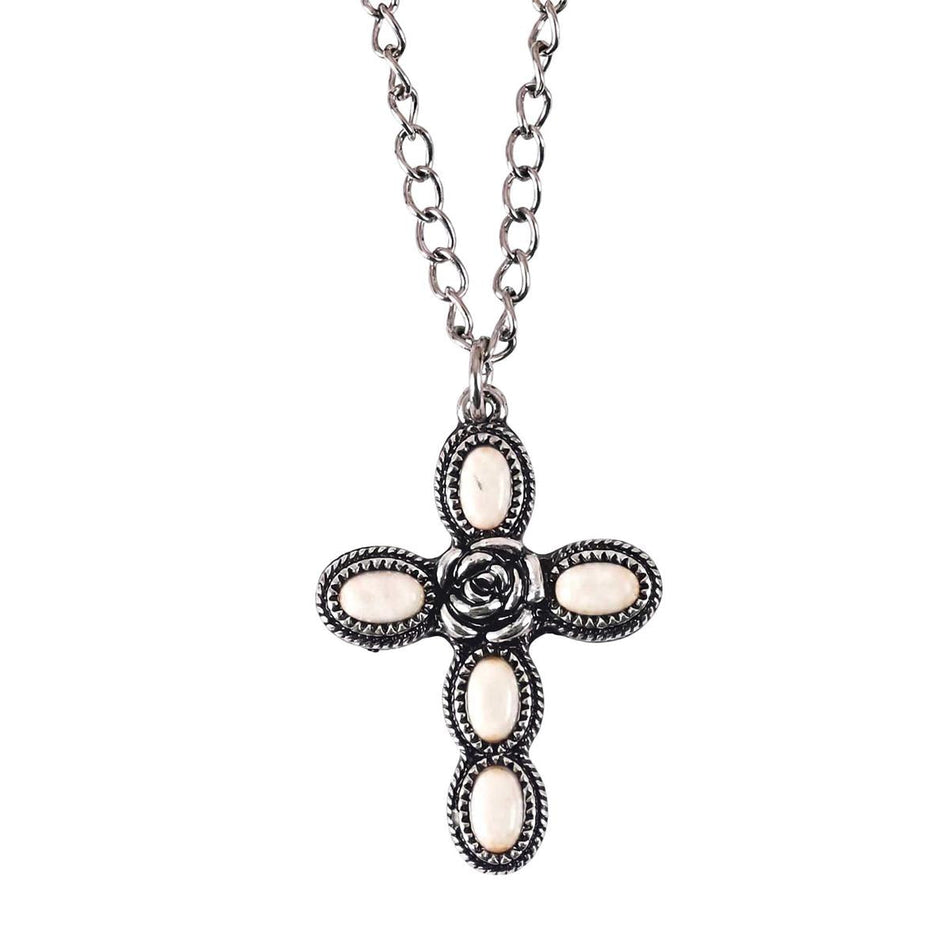 Necklace Semi Stone Cross With Rose 19H by Dicksons