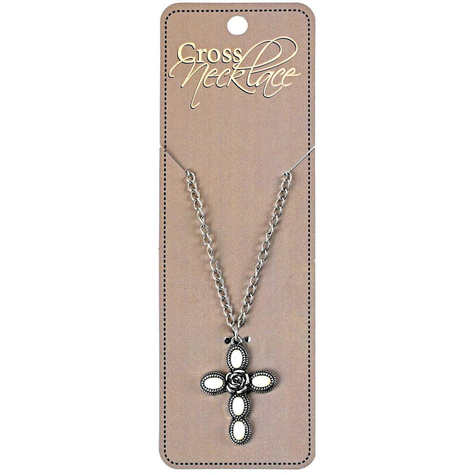 Necklace Semi Stone Cross With Rose 19H by Dicksons, product view 2