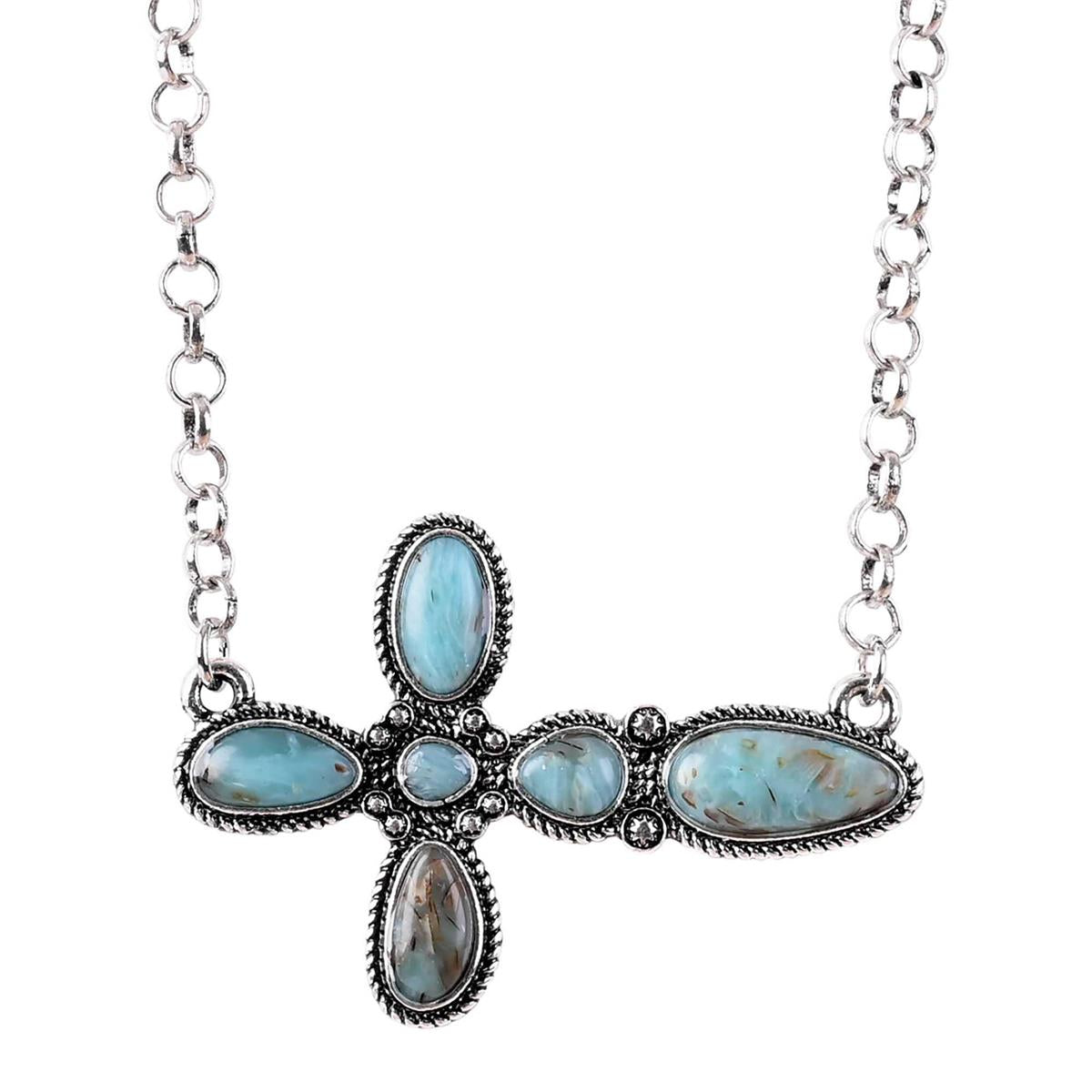 Necklace Sideway Cross Semi Turquoise19H by Dicksons