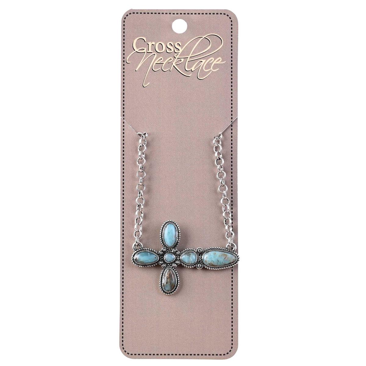 Necklace Sideway Cross Semi Turquoise19H by Dicksons, product view 2