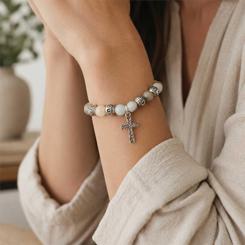 Bracelet Faceted Bead Stretch With Cross by Dicksons, product view 2