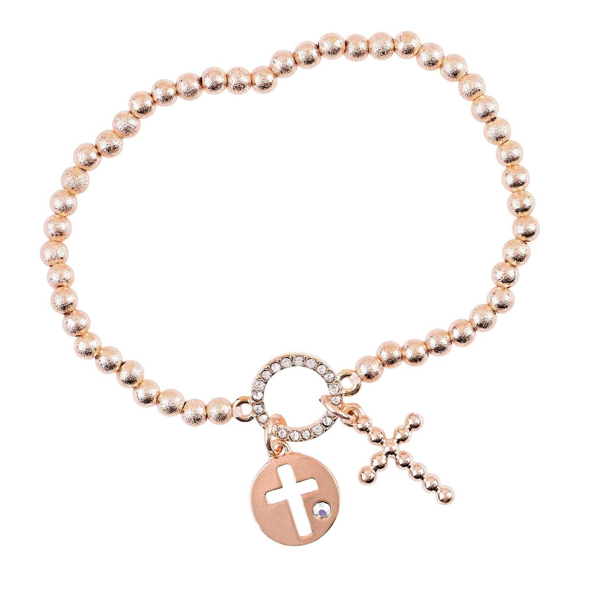 Bracelet Gold Beaded Dainty Cross 2.5D by Dicksons