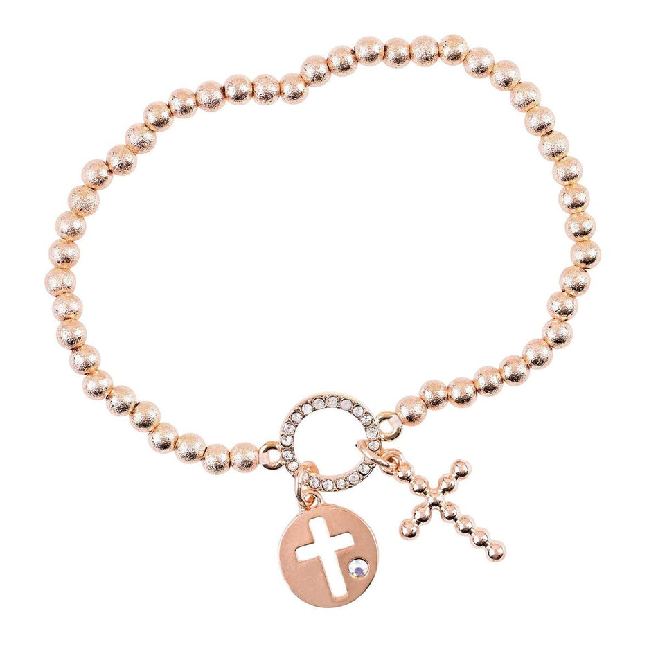 Bracelet Gold Beaded Dainty Cross 2.5D by Dicksons
