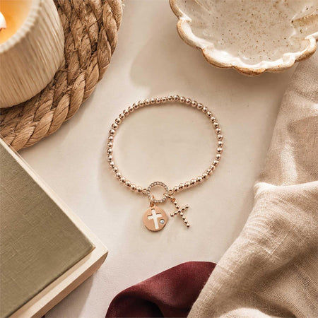 Bracelet Gold Beaded Dainty Cross 2.5D by Dicksons, product view 6