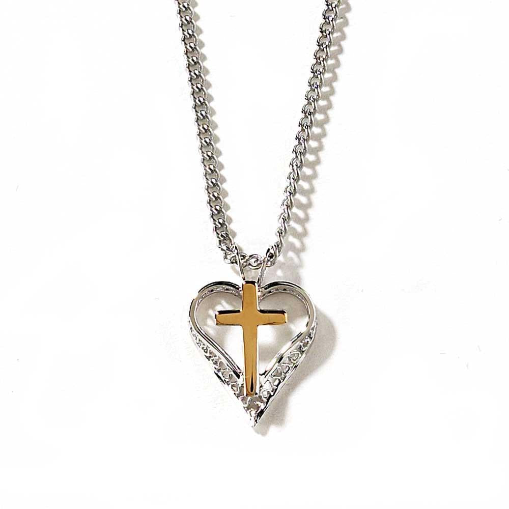 Necklace Silver Plated Fil Heart with Gold Cross- 18" C by Dicksons