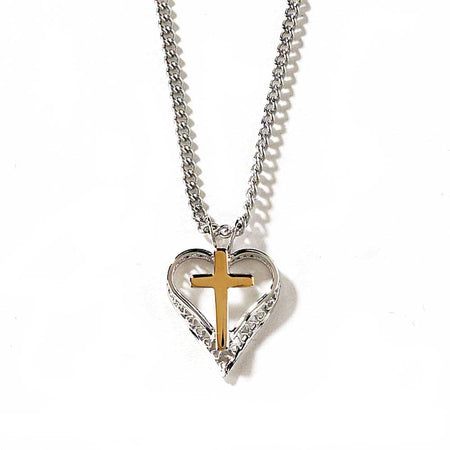Necklace Silver Plated Fil Heart with Gold Cross- 18" C by Dicksons