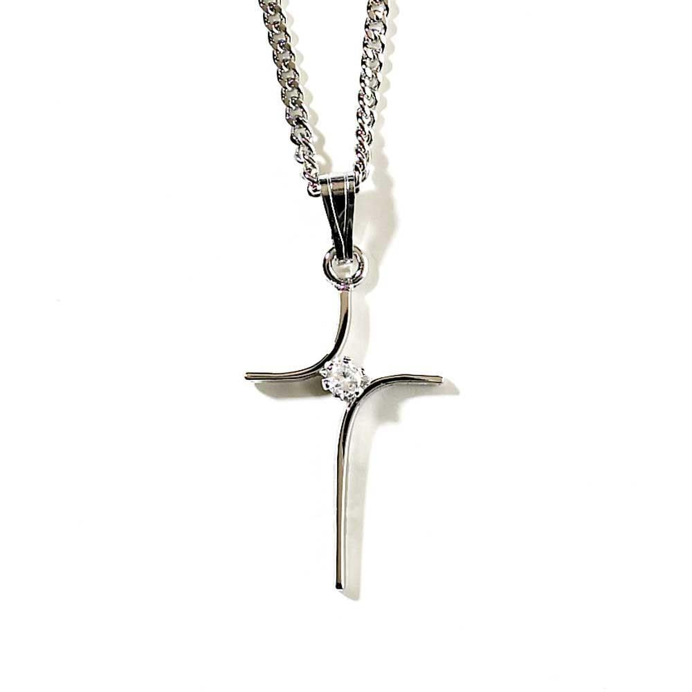 Necklace floating Cross-Silver Plated-18"ch-stone by Dicksons