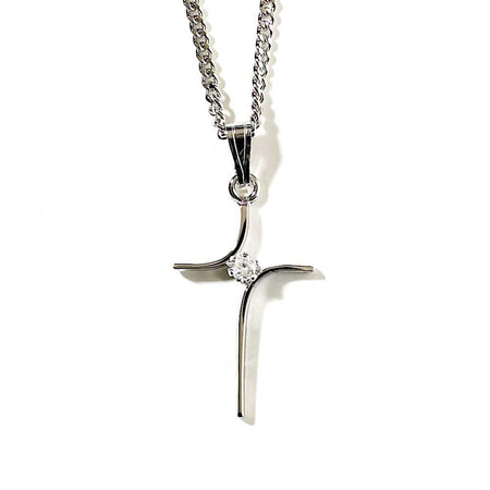 Necklace floating Cross-Silver Plated-18"ch-stone by Dicksons