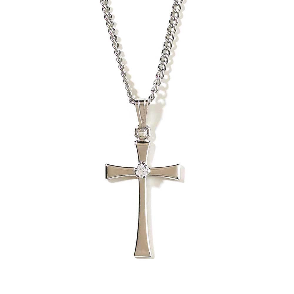Necklace Silver Plated 3/4"FLARD Cross W Cz-18"ch by Dicksons