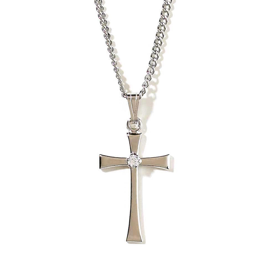 Necklace Silver Plated 3/4"FLARD Cross W Cz-18"ch by Dicksons