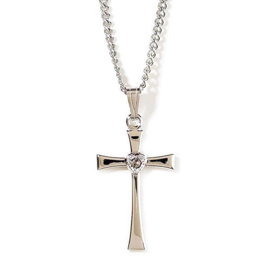 Necklace Silver Plated Flard Cross/cz Heart-18"ch by Dicksons