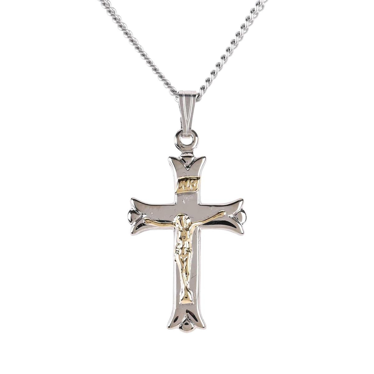 Silver Plated Cruc 2-TONE Fleuree Cross 18" by Dicksons