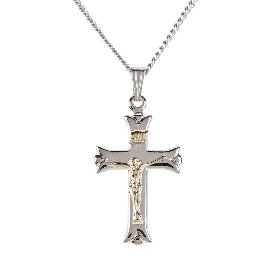 Silver Plated Cruc 2-TONE Fleuree Cross 18" by Dicksons