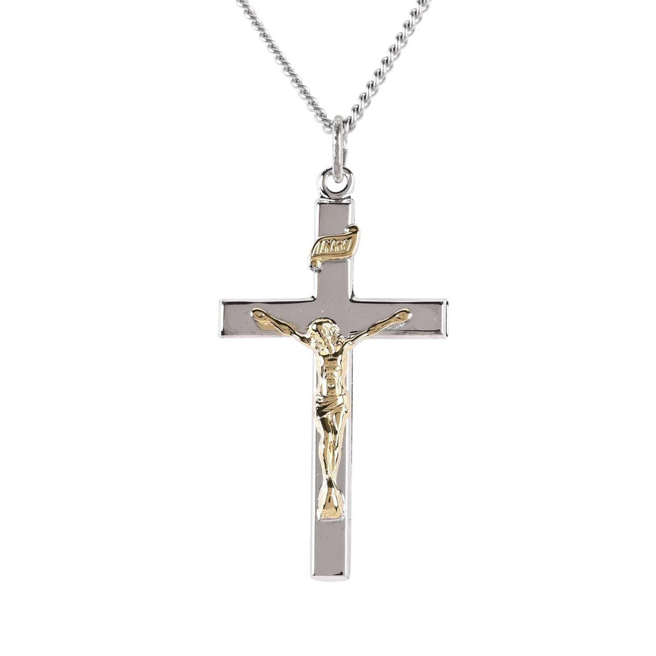 Necklace Med Cruc 2T Silver Plated Flat Cross 20" by Dicksons