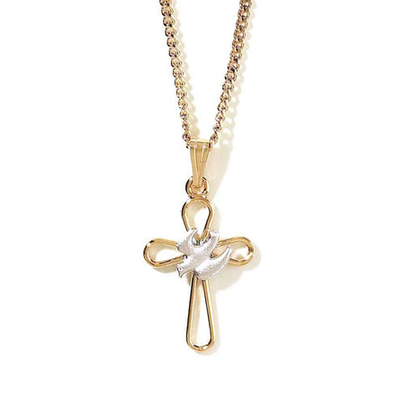 Necklace gf Small Opn Petl Cross/Silver Plated Dove by Dicksons