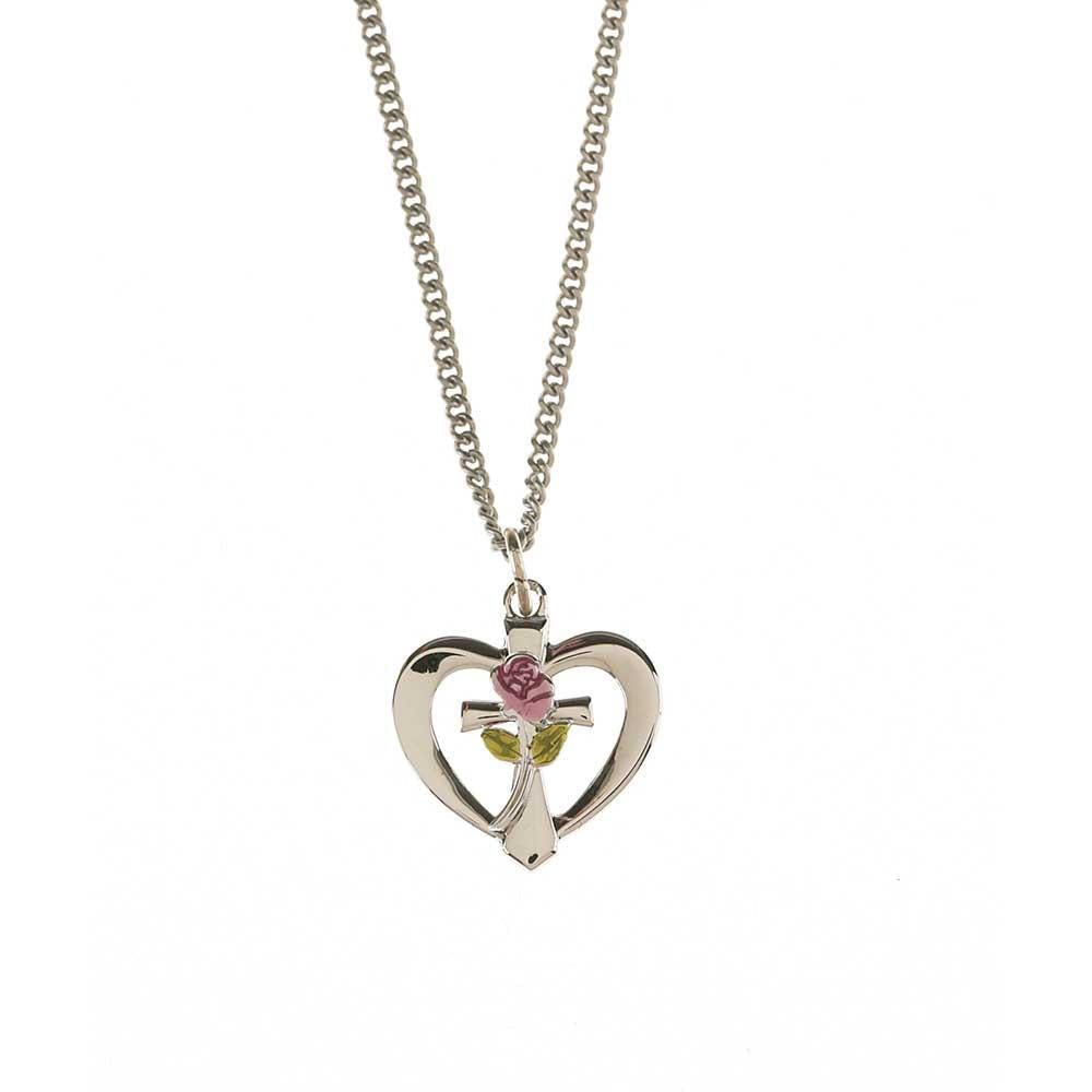 Necklace Silver Plated Heart/Cross Rose 18"-DBOX by Dicksons