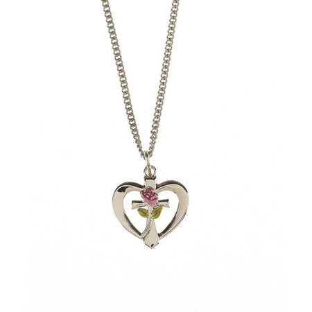 Necklace Silver Plated Heart/Cross Rose 18"-DBOX by Dicksons