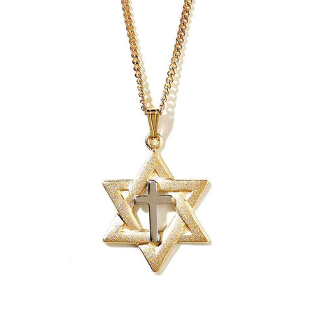 Necklace Gold Plated Star David/Silver Plated Cross 18" by Dicksons
