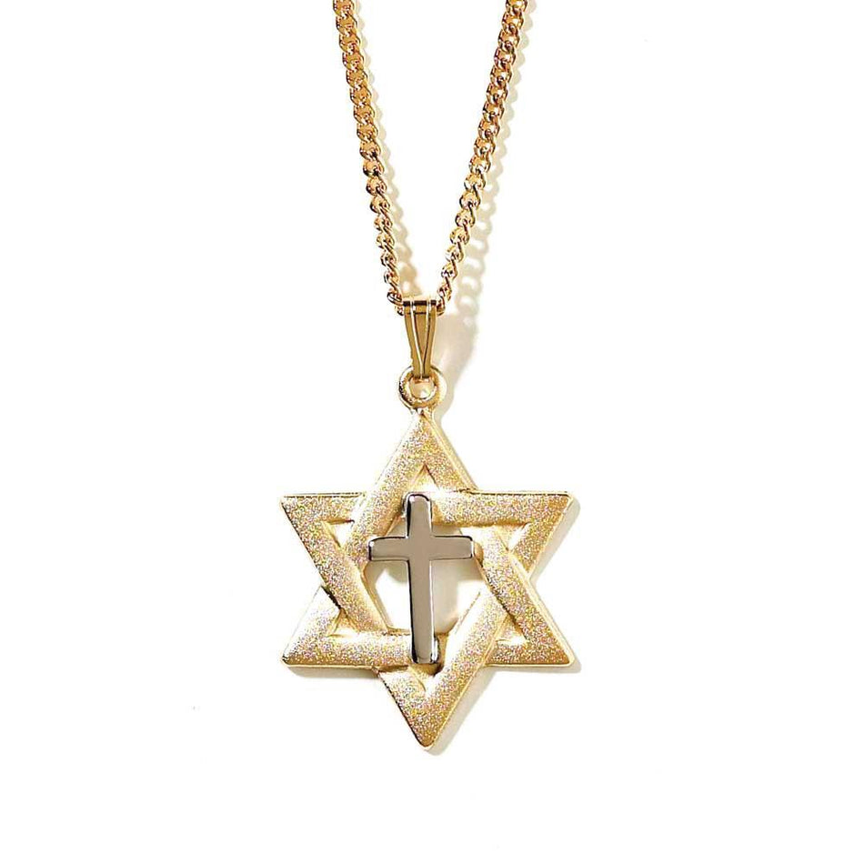 Necklace Gold Plated Star David/Silver Plated Cross 18" by Dicksons