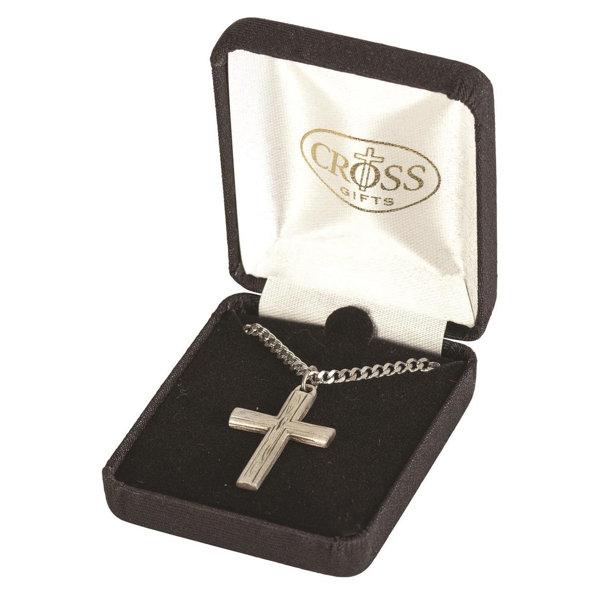 Necklace Grain Box Cross Pwt 24"Stainless Steel Chn by Dicksons
