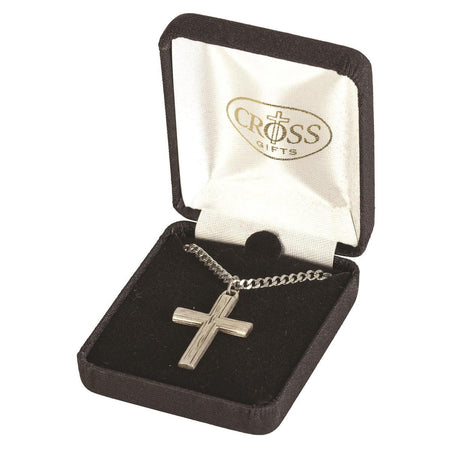 Necklace Grain Box Cross Pwt 24"Stainless Steel Chn by Dicksons