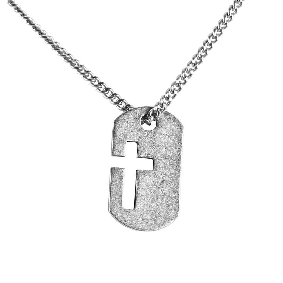 Necklace Dogtag Cross Pewter 24in Chain by Dicksons