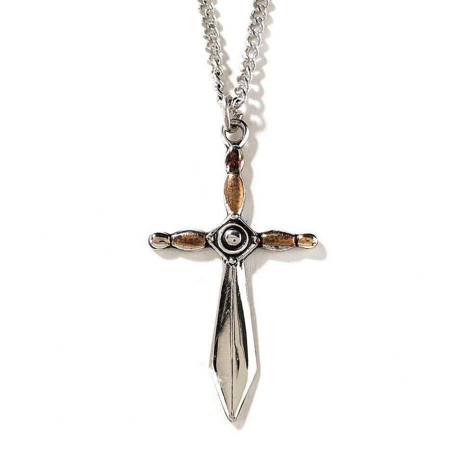 Necklace Silver Plated 2T Sword Cross/sil Ox Cntr by Dicksons