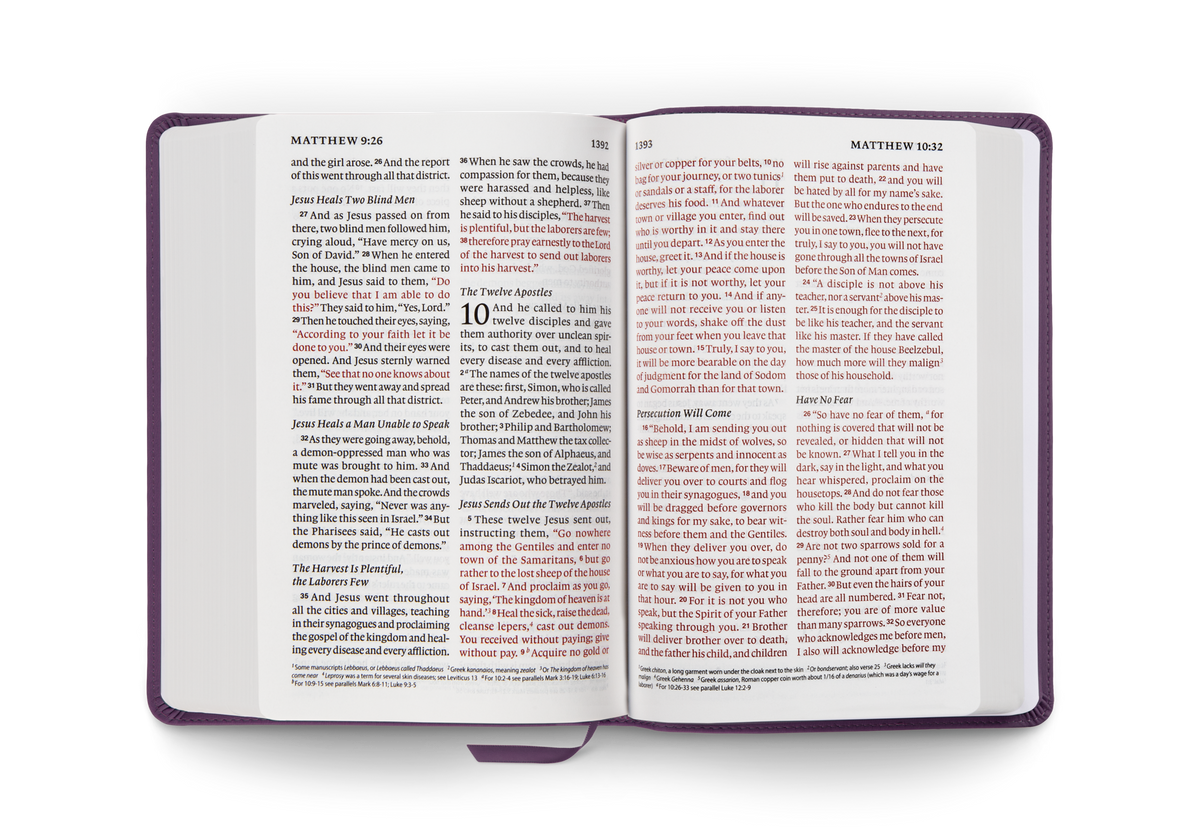 ESV Giant Print Personal Size Bible, Red Letter – Leather, TruTone®, Lavender, Ornament Design by Crossway, product view 2