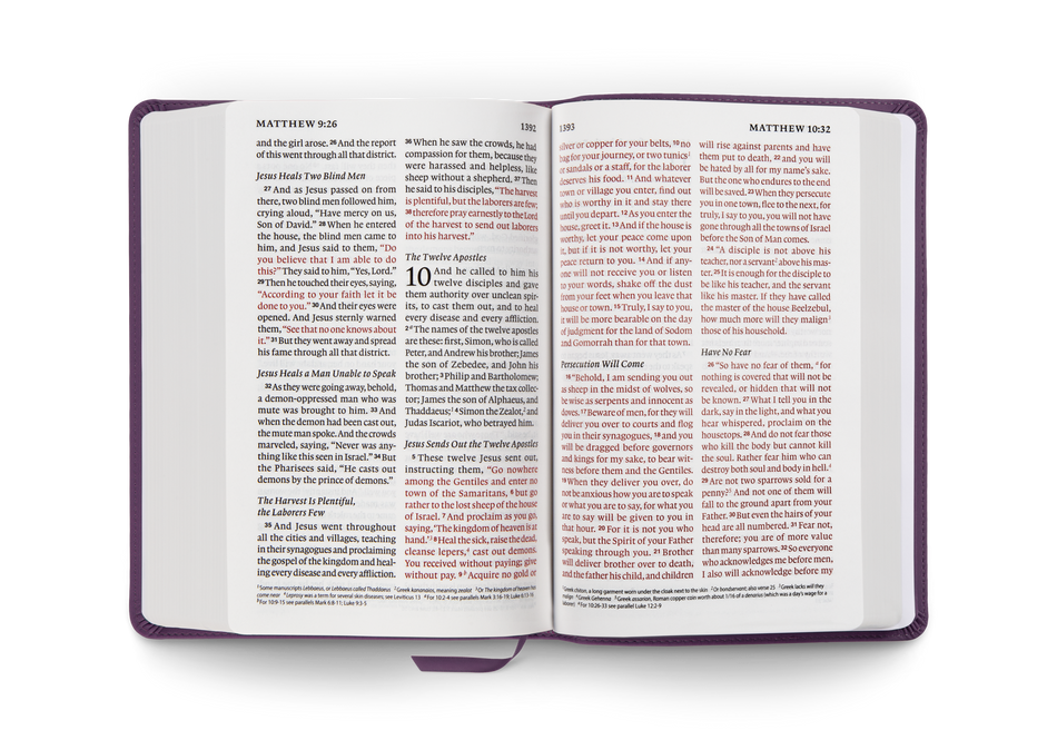 ESV Giant Print Personal Size Bible, Red Letter – Leather, TruTone®, Lavender, Ornament Design by Crossway, product view 2