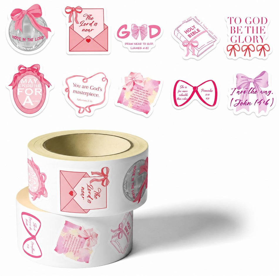 Faith and Bows Stickers - Roll of 500 by Swanson Christian Products, product view 2