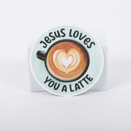 STICKER VINYL JESUS LOVES YOU A LATTE PK5