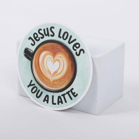 STICKER VINYL JESUS LOVES YOU A LATTE PK5
