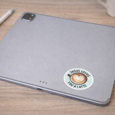 STICKER VINYL JESUS LOVES YOU A LATTE PK5