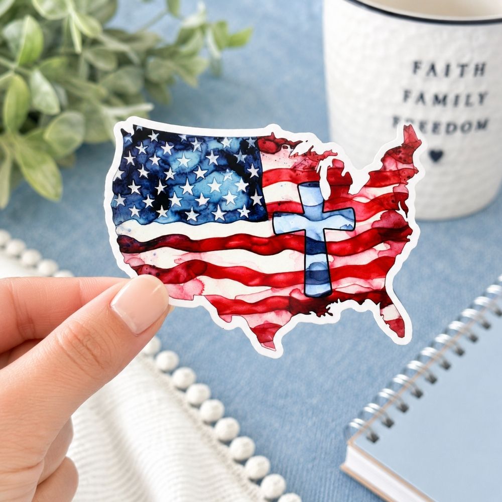 STICKER VINYL WATERCOLOR AMERICAN FLAG PK5