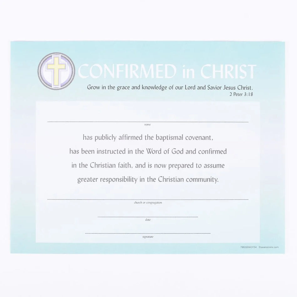 Certificate – Confirmed In Christ – Pk6